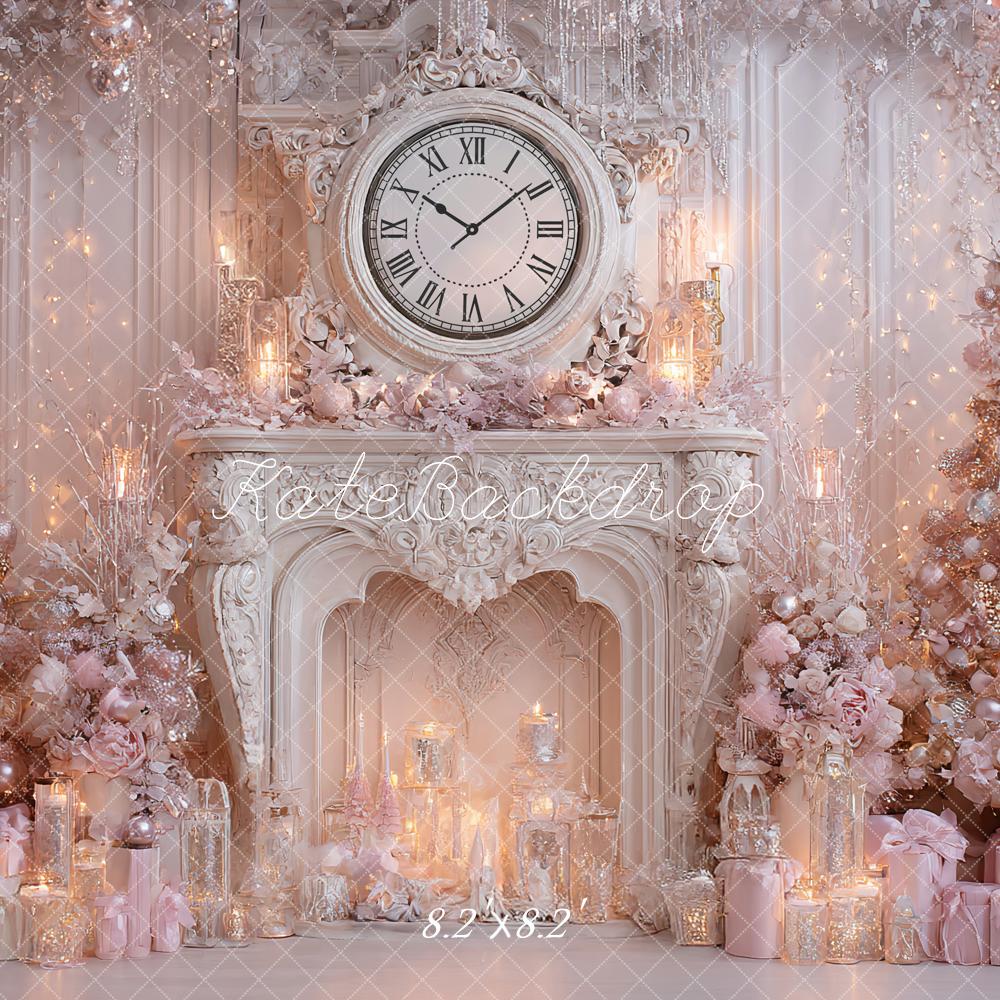 Kate Weihnachten Kamin Uhr Rosa Hintergrund Entworfen von Ashley Paul