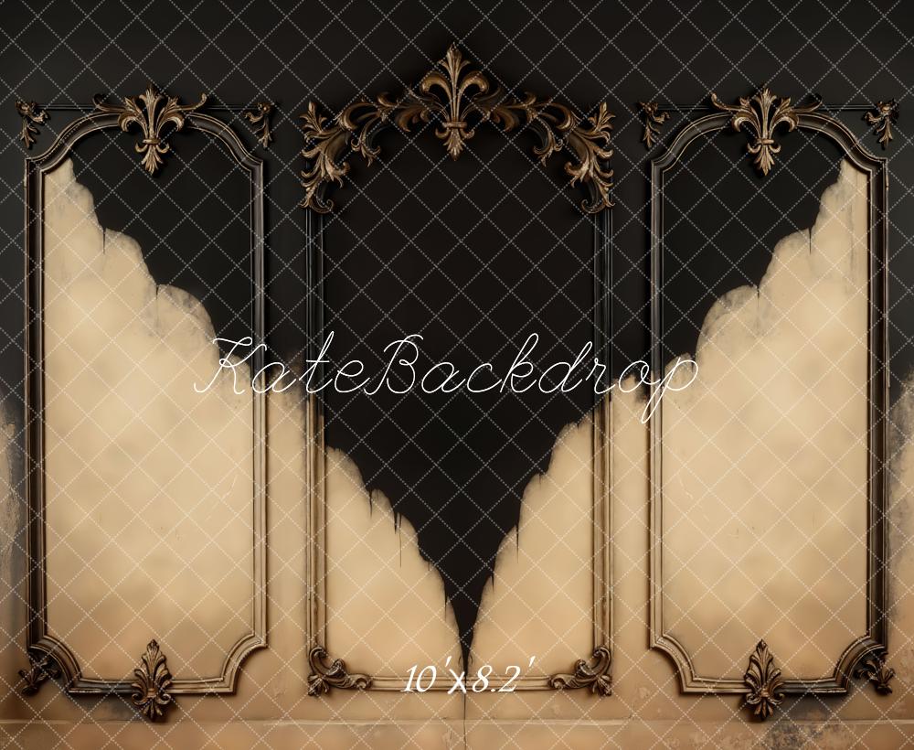 Kate Vintage Barock Ornamente Schwarz Beige Hintergrund Entworfen von Mini MakeBelieve - Kate Backdrop.de