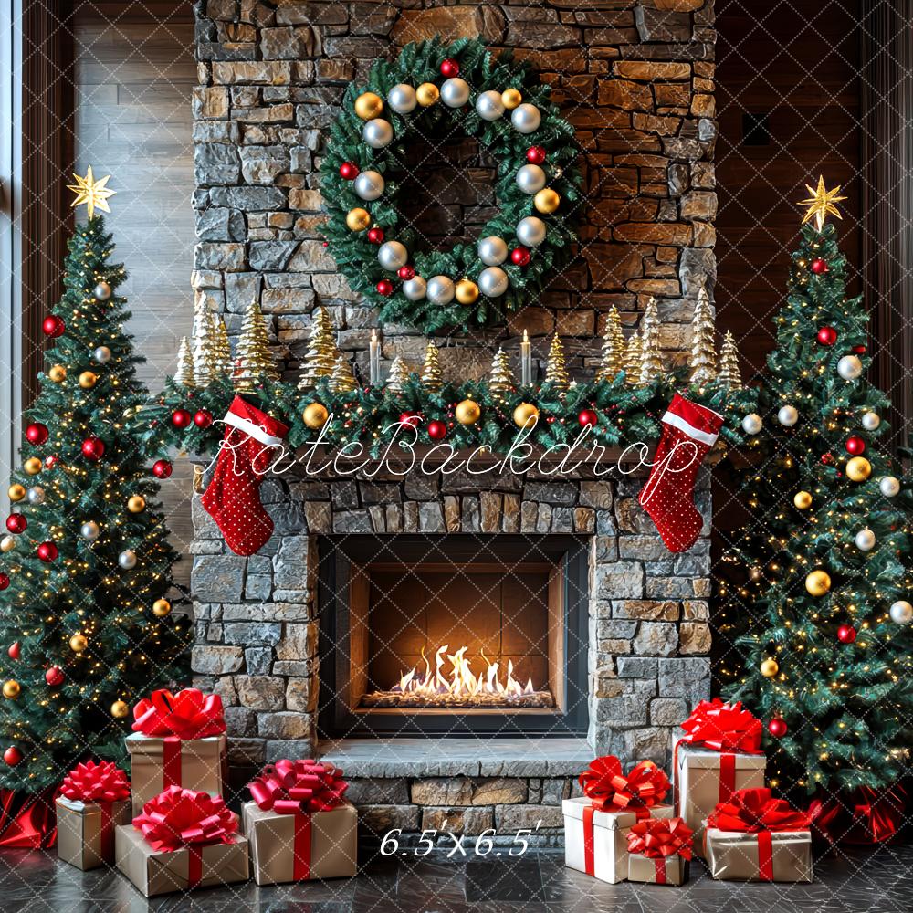 Kate Weihnachten Kamin Weihnachtsbaum Kranz Hintergrund Entworfen von Mini MakeBelieve - Kate Backdrop.de
