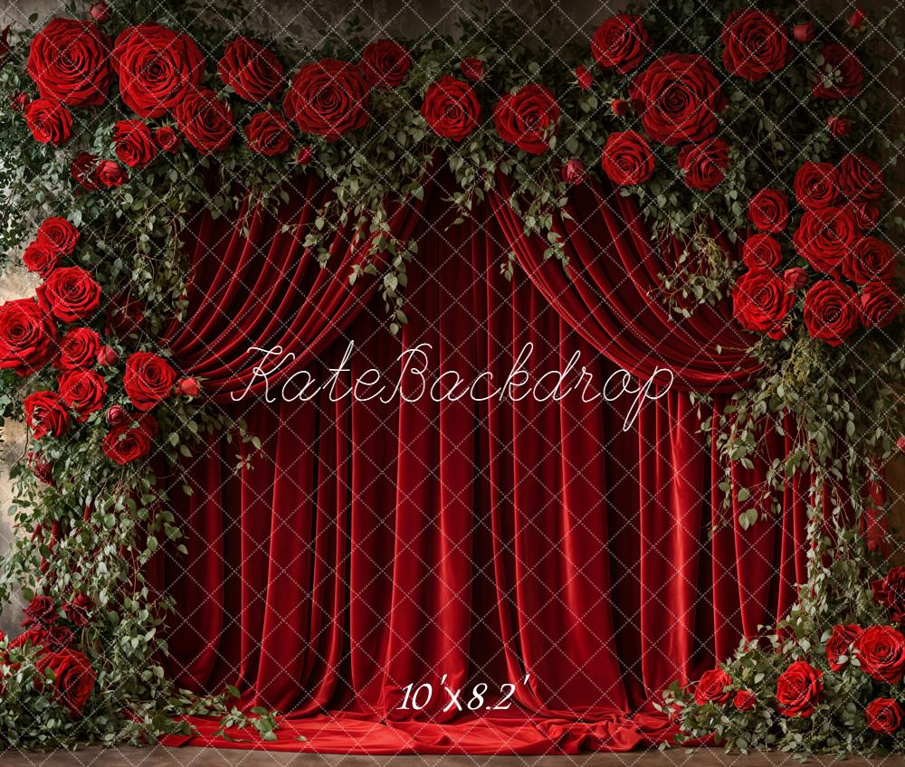Kate Romantik Rote Rosen Vorhang Fleece Hintergrund Entworfen von Emetselch - Kate Backdrop.de