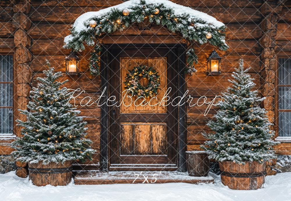 Kate Weihnachten Holztür Tannen Rustic Hintergrund Entworfen von Emetselch