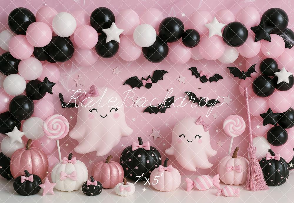 Kate Halloween Geister Ballons Rosa Hintergrund Entworfen von Ashley Paul - Kate Backdrop.de