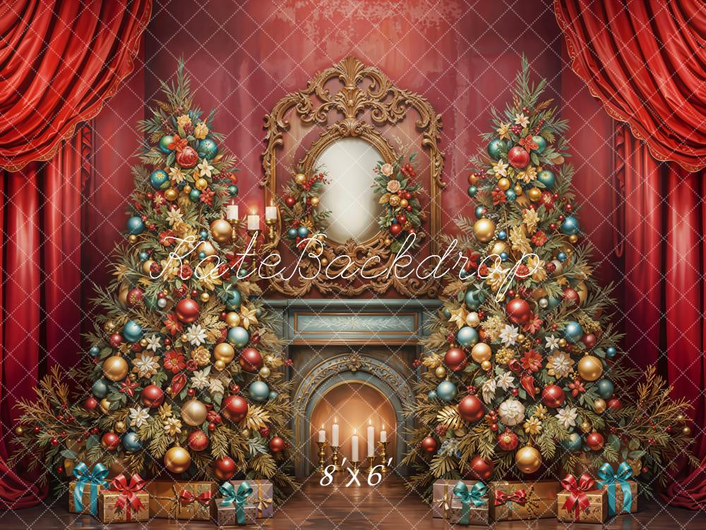 Kate Weihnachten Weihnachtsbaum Kamin Rot Fleece Hintergrund Entworfen von Emetselch - Kate Backdrop.de