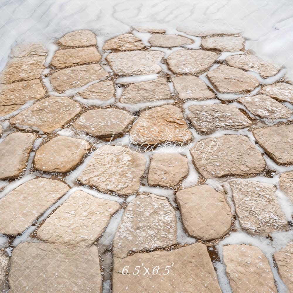 Kate Winter Kopfsteinpflaster Schnee Beige Hintergrund Entworfen von Kate Image - Kate Backdrop.de