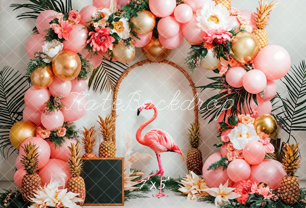 Kate Sommer Flamingo Ballons Blumen Pink Hintergrund Entworfen von Emetselch - Kate Backdrop.de