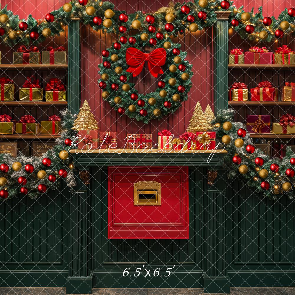 Kate Weihnachten Geschenke Kranz Rot Hintergrund Entworfen von Mini MakeBelieve - Kate Backdrop.de
