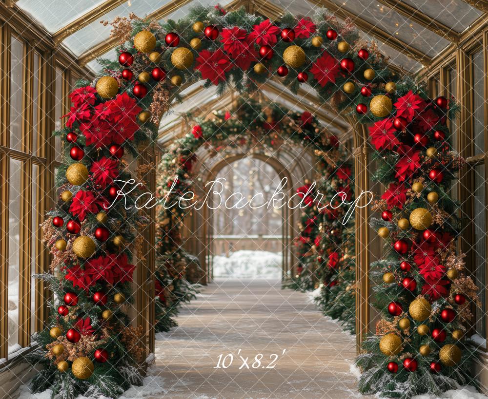 Kate Weihnachten Bogen Girlande Rot Gold Hintergrund Entworfen von Mini MakeBelieve - Kate Backdrop.de