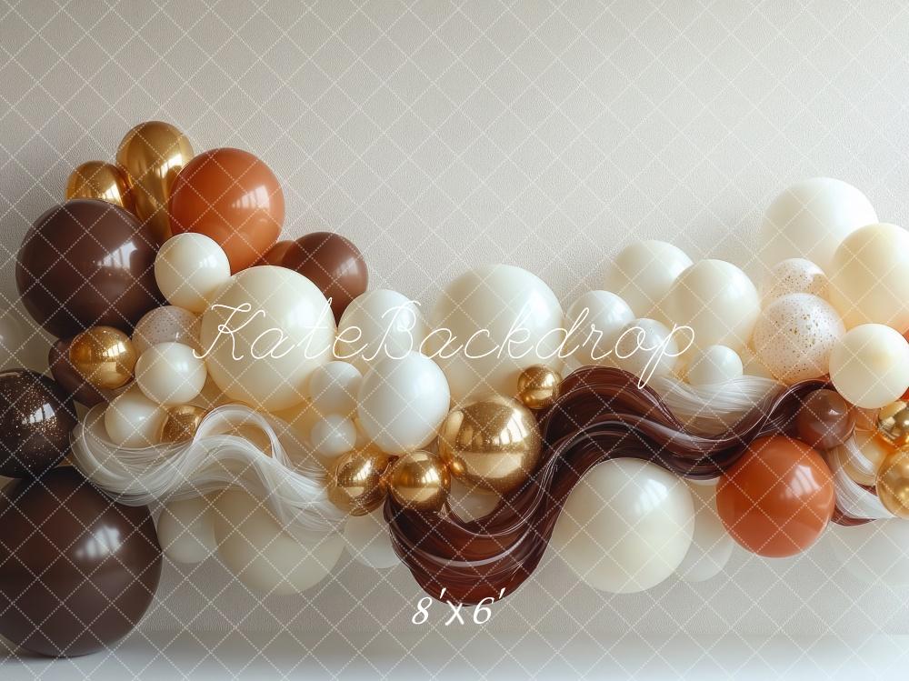 Kate Geburtstag Luftballons Braun Gold Hintergrund Entworfen von Mini MakeBelieve - Kate Backdrop.de