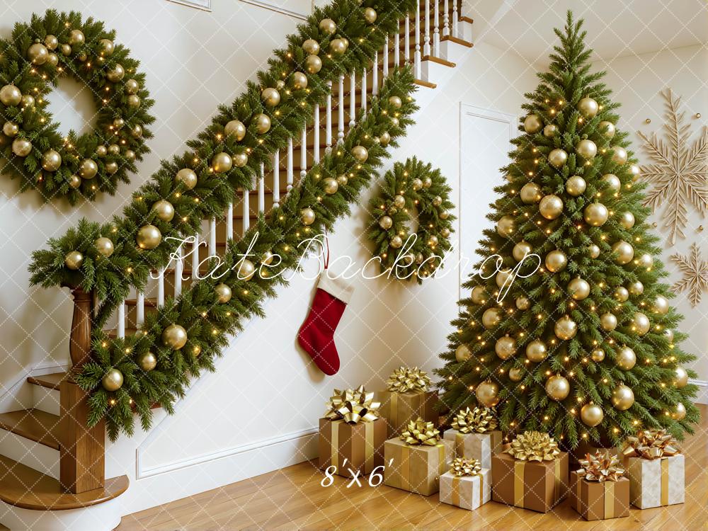 Kate Weihnachten Tannenbaum Geschenke Gold Hintergrund Entworfen von Mini MakeBelieve - Kate Backdrop.de