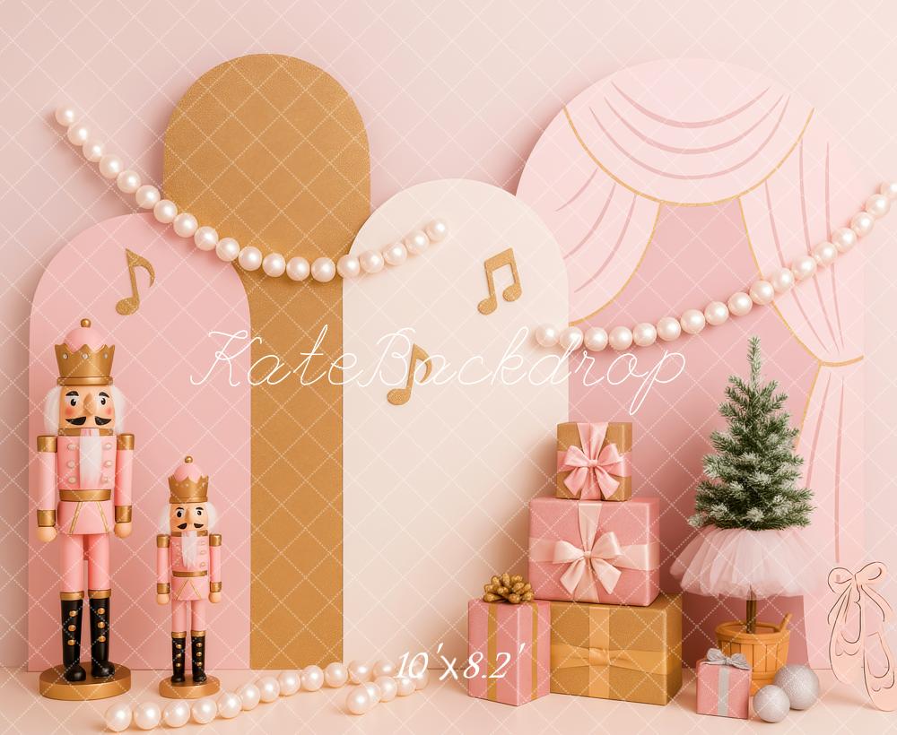 Kate Weihnachten Nussknacker Geschenke Rosa Hintergrund Entworfen von Patty Roberts - Kate Backdrop.de