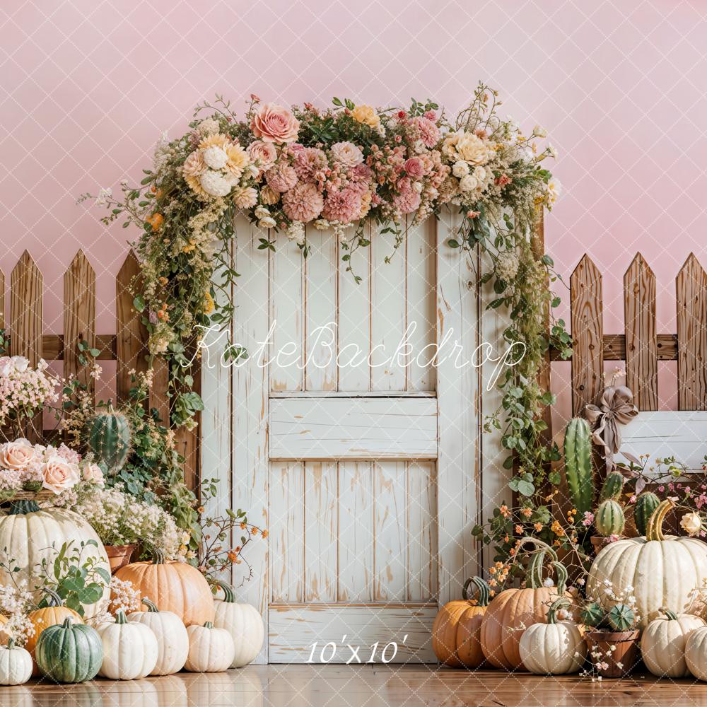 Kate Herbst Tür Kürbisse Blumen Pastell Hintergrund Entworfen von Emetselch - Kate Backdrop.de