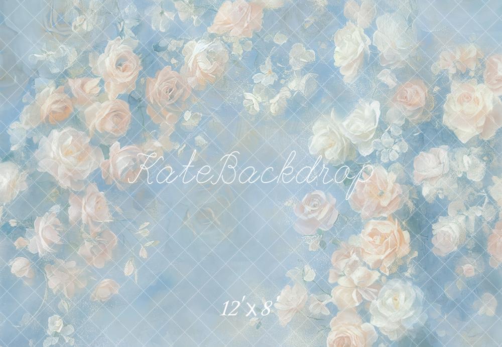 Kate Blumen Rosen Pastell Blau Fleece Hintergrund Entworfen von GQ