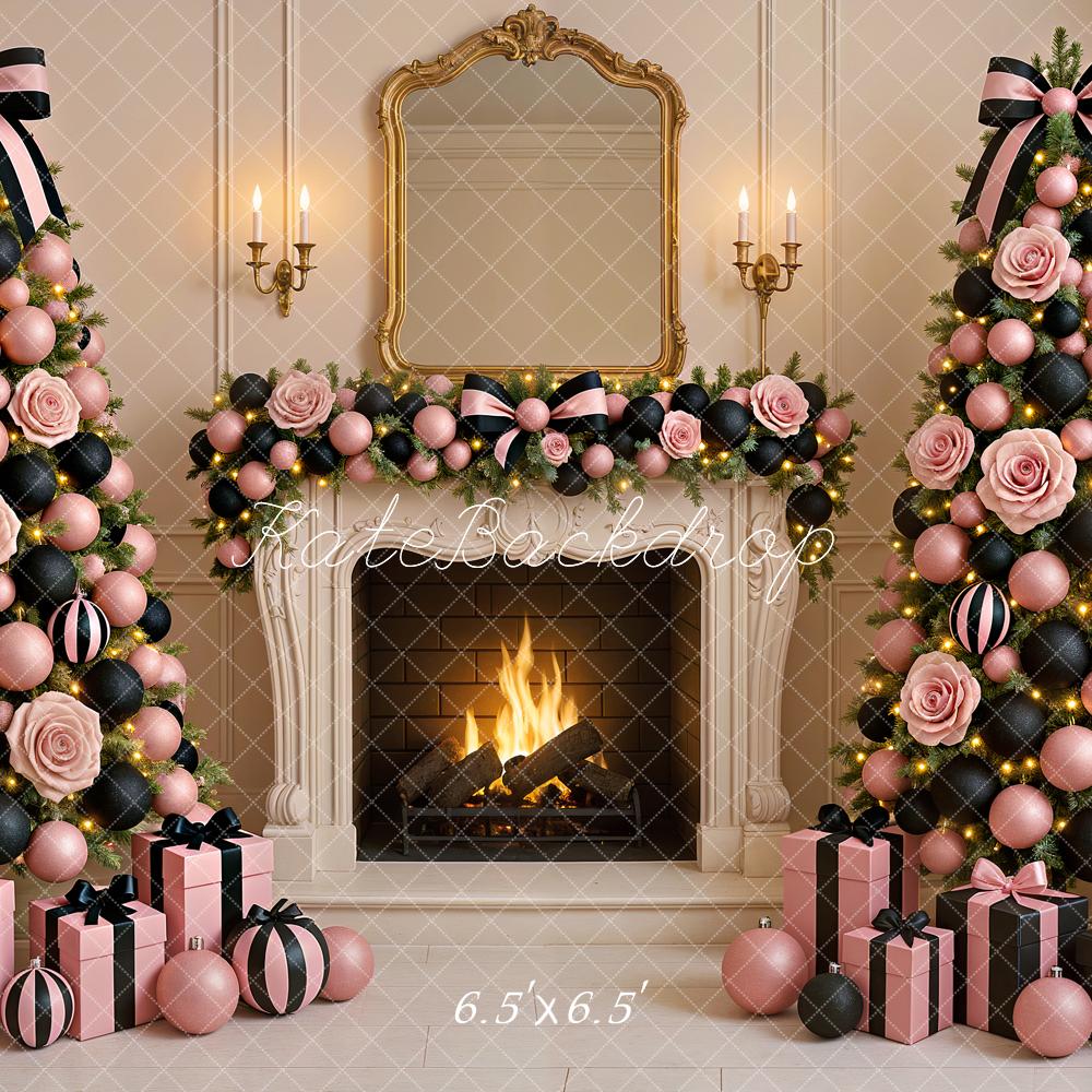 Kate Weihnachten Christbaum Kamin Rosa Hintergrund Entworfen von Ashley Paul - Kate Backdrop.de