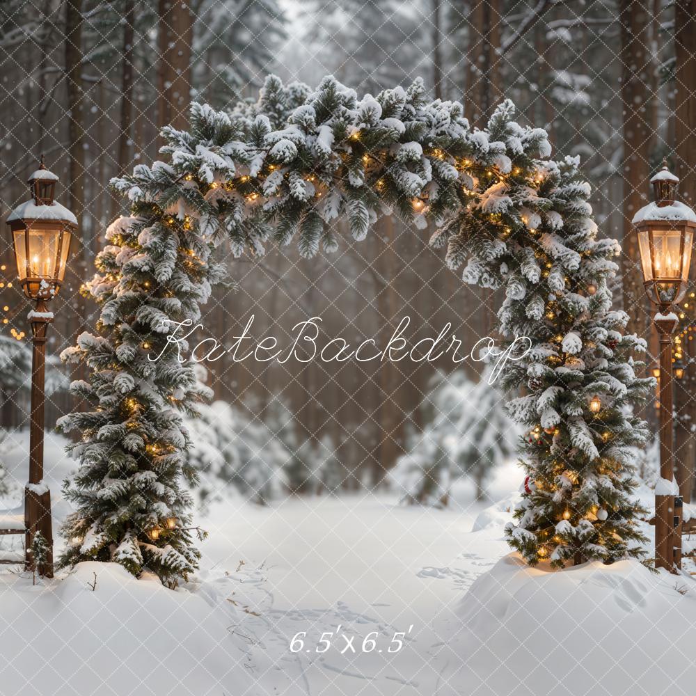 Kate Winter Blumenbogen Schnee Wald Hintergrund Entworfen von Emetselch - Kate Backdrop.de