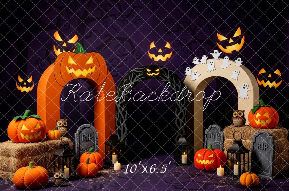 Kate Halloween Kürbis Geister Grabstein Lila Hintergrund Entworfen von Patty Roberts