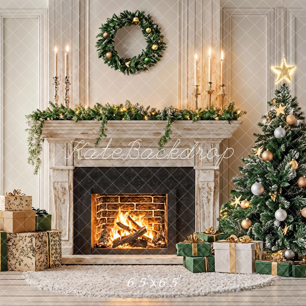 Kate Weihnachten Kamin Weihnachtsbaum Gold Hintergrund Entworfen von Emetselch
