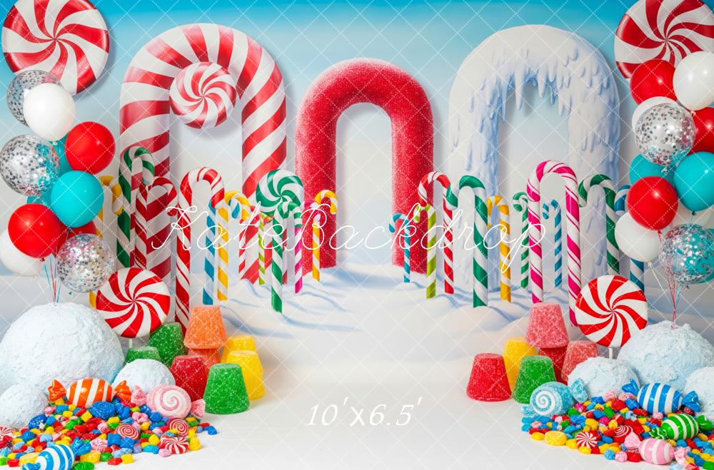 Kate Weihnachten Zuckerstangen Bonbons Bunt Hintergrund Entworfen von Patty Roberts - Kate Backdrop.de