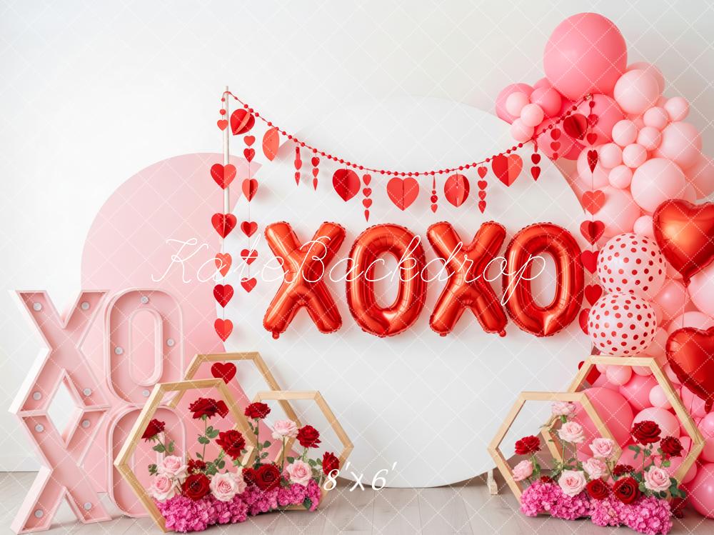 Kate Valentinstag XOXO Ballons Blumen Rosa Hintergrund Entworfen von Patty Roberts