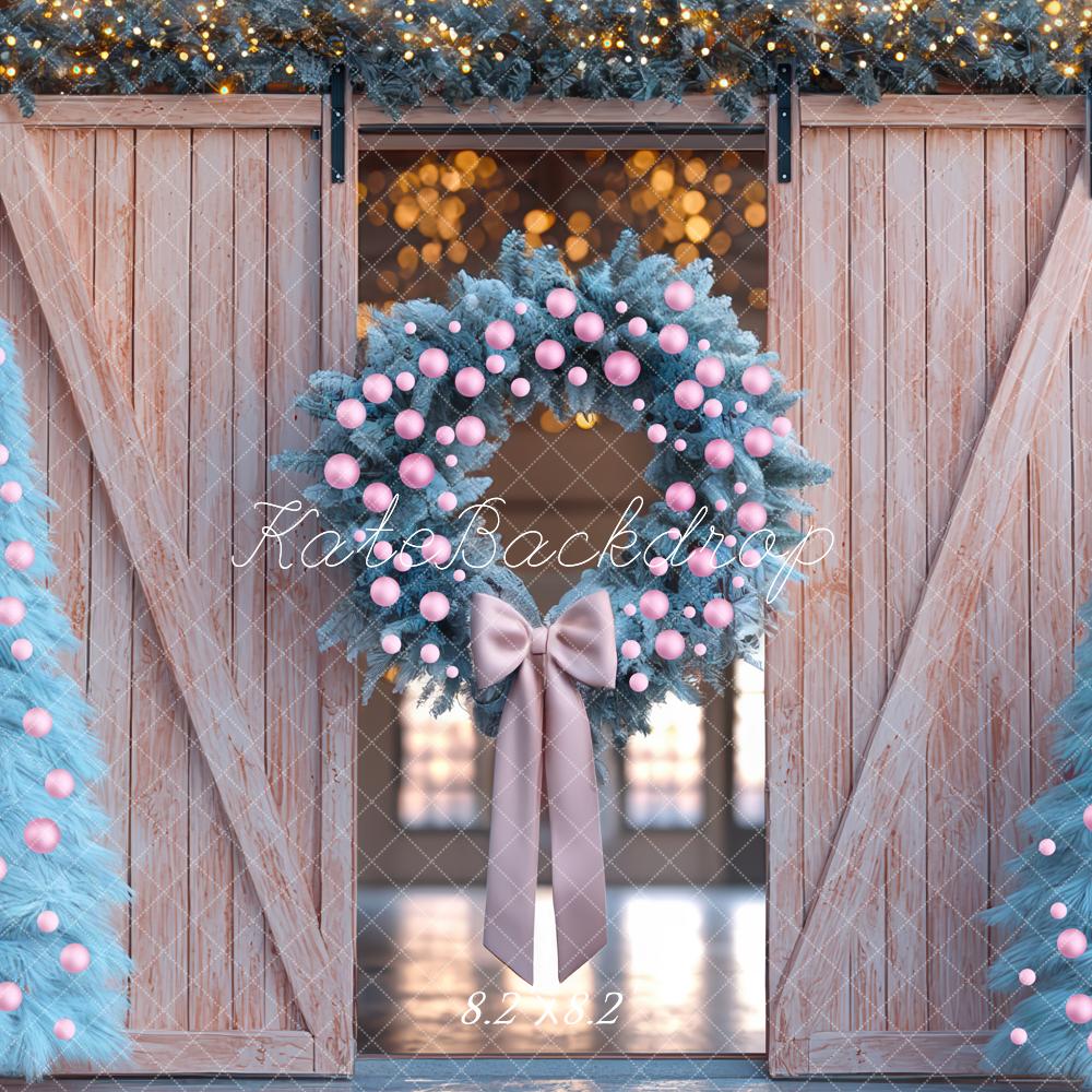Kate Weihnachten Blaue Tannen Holztür Hintergrund Entworfen von Mini MakeBelieve - Kate Backdrop.de