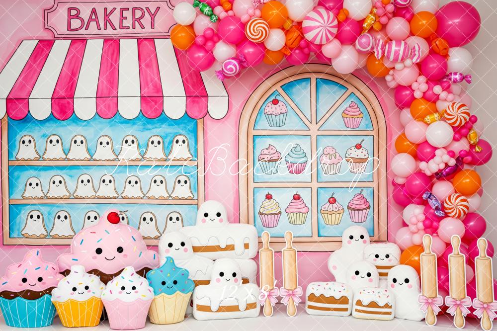 Kate Halloween Bäckerei Süssigkeiten Luftballons Hintergrund Entworfen von Patty Roberts - Kate Backdrop.de