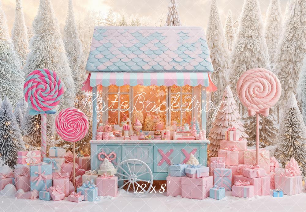 Kate Weihnachten Süßigkeiten Wagen Pastell Fleece Hintergrund Entworfen von Emetselch - Kate Backdrop.de