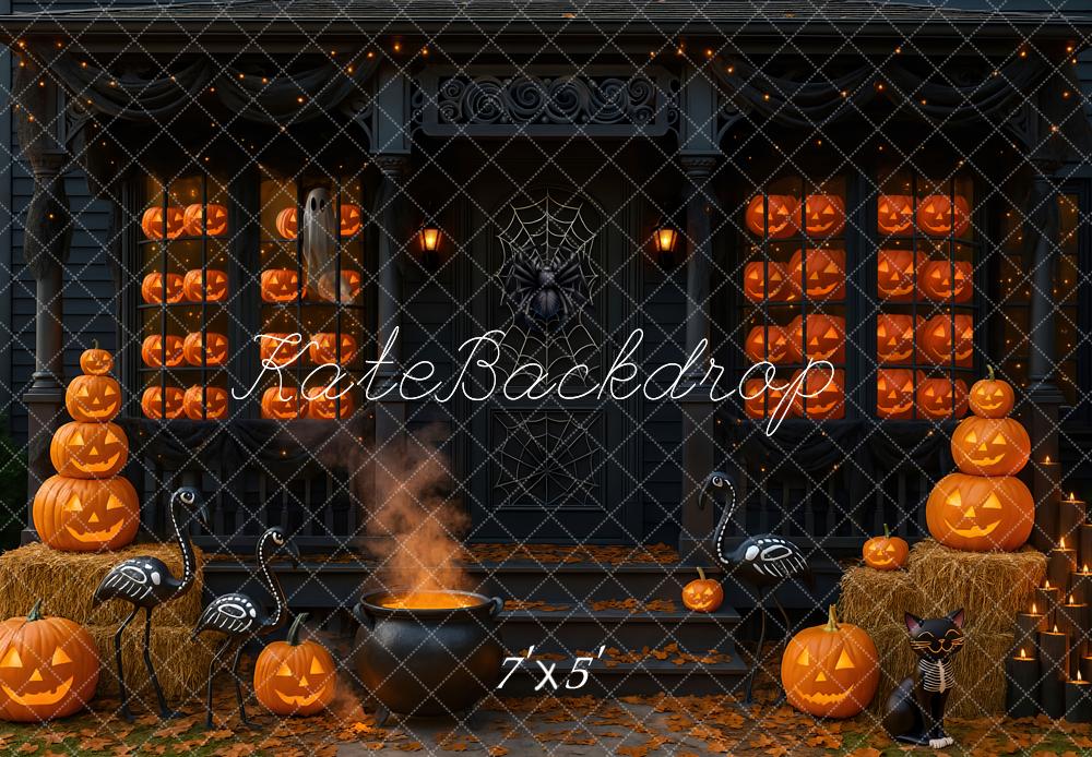 Kate Halloween Kürbisse Spinnennetz Dunkel Hintergrund Entworfen von Mini MakeBelieve - Kate Backdrop.de
