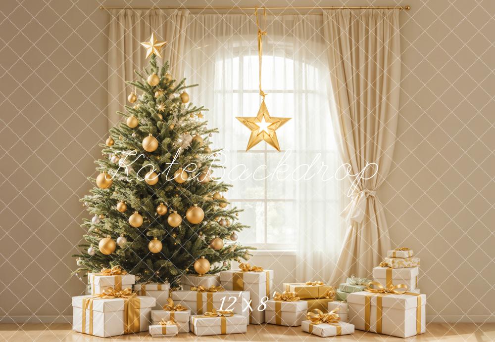 Kate Weihnachten Weihnachtsbaum Geschenke Gold Fleece Hintergrund Entworfen von Emetselch - Kate Backdrop.de