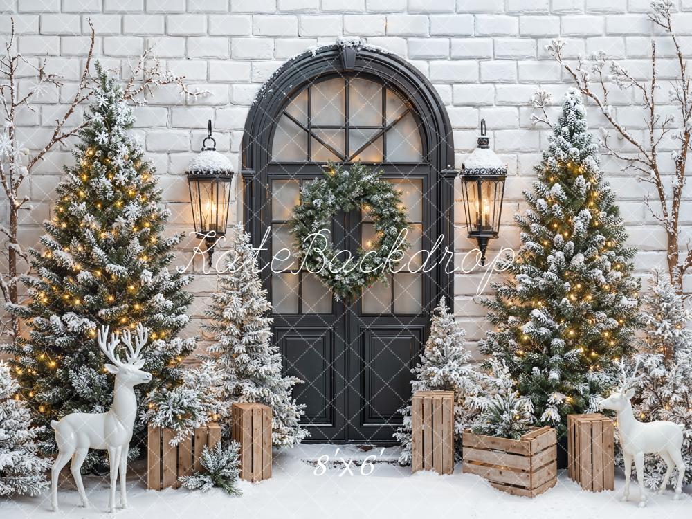 Kate Weihnachten Tannenbäume Tür Schneelandschaft Fleece Hintergrund Entworfen von Emetselch - Kate Backdrop.de