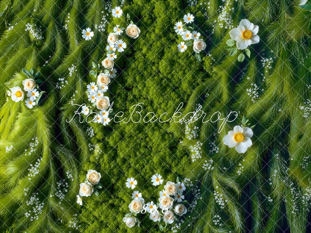 Kate Frühling Gänseblümchen Moos Grün Hintergrund Entworfen von Mini MakeBelieve - Kate Backdrop.de