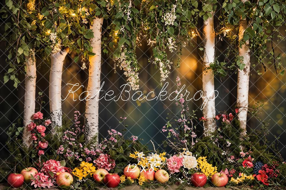 Kate Frühling Birken Blumen Wald Fleece Hintergrund Entworfen von Emetselch - Kate Backdrop.de