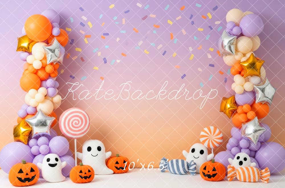 Kate Halloween Ballons Kürbisse Konfetti Hintergrund Entworfen von Patty Roberts - Kate Backdrop.de