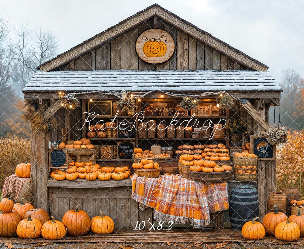 Kate Herbst Kürbisstand Holz Vintage Fleece Hintergrund Entworfen von Emetselch - Kate Backdrop.de