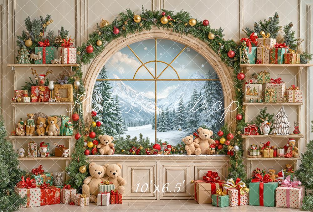 Kate Weihnachten Fenster Geschenke Regale Fleece Hintergrund Entworfen von Emetselch - Kate Backdrop.de