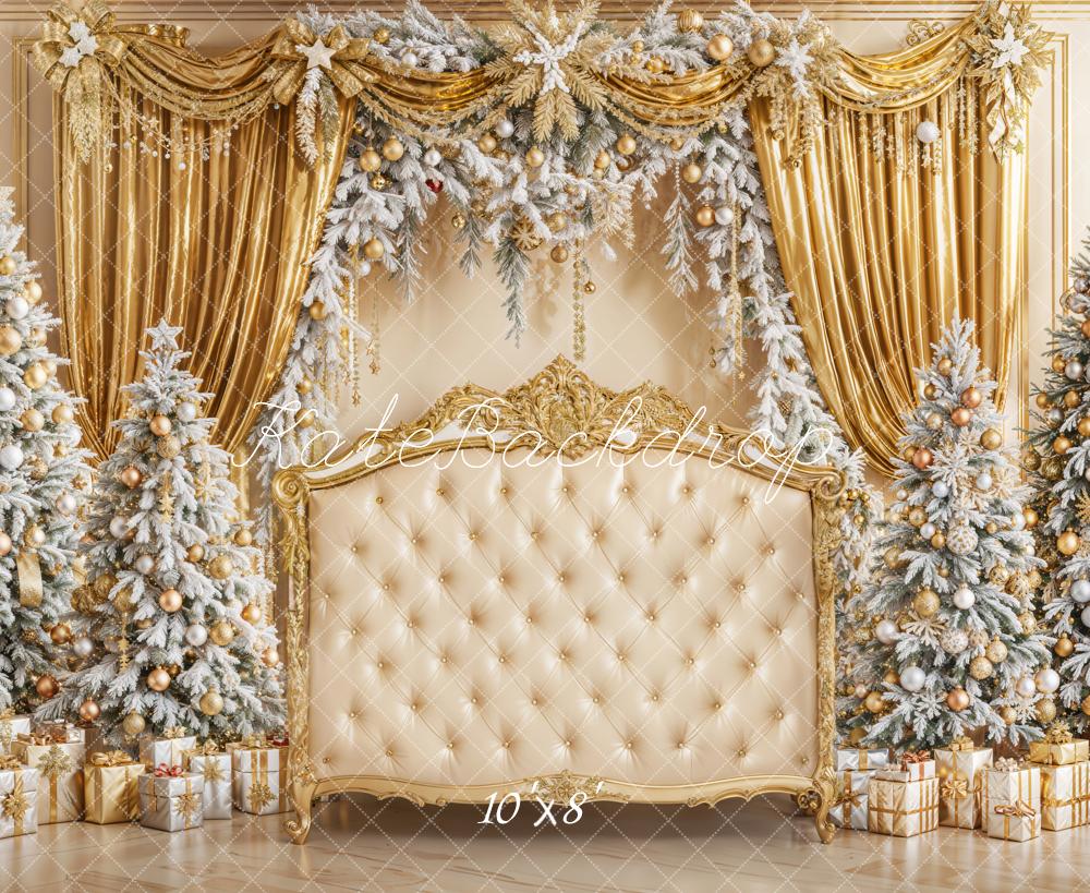 Kate Weihnachten Goldene Vorhänge Luxuriös Fleece Hintergrund Entworfen von Emetselch - Kate Backdrop.de