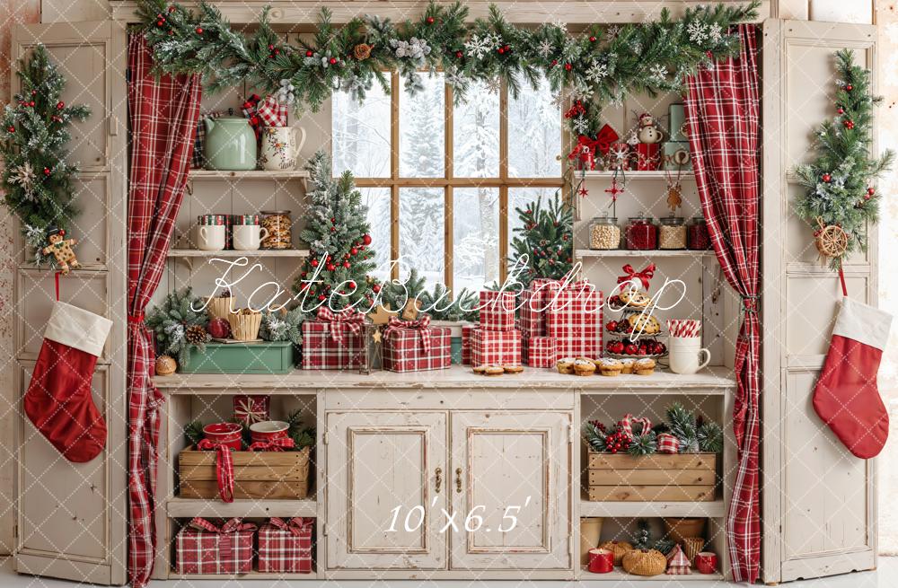 Kate Weihnachten Fenster Geschenke Rot Fleece Hintergrund Entworfen von Emetselch - Kate Backdrop.de