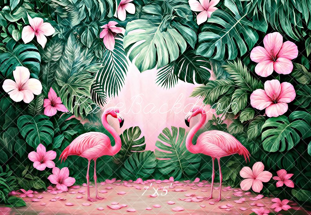 Kate Tropisch Flamingos Monstera Hibiskus Hintergrund Entworfen von Ashley Paul - Kate Backdrop.de
