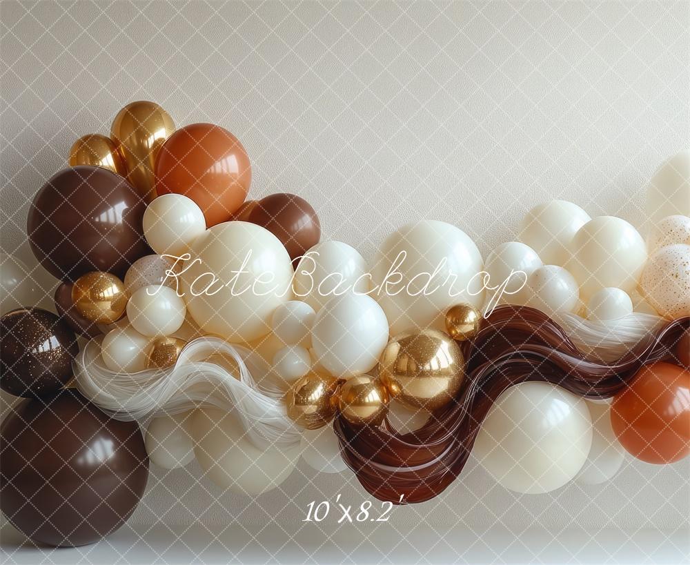 Kate Geburtstag Luftballons Braun Gold Hintergrund Entworfen von Mini MakeBelieve - Kate Backdrop.de