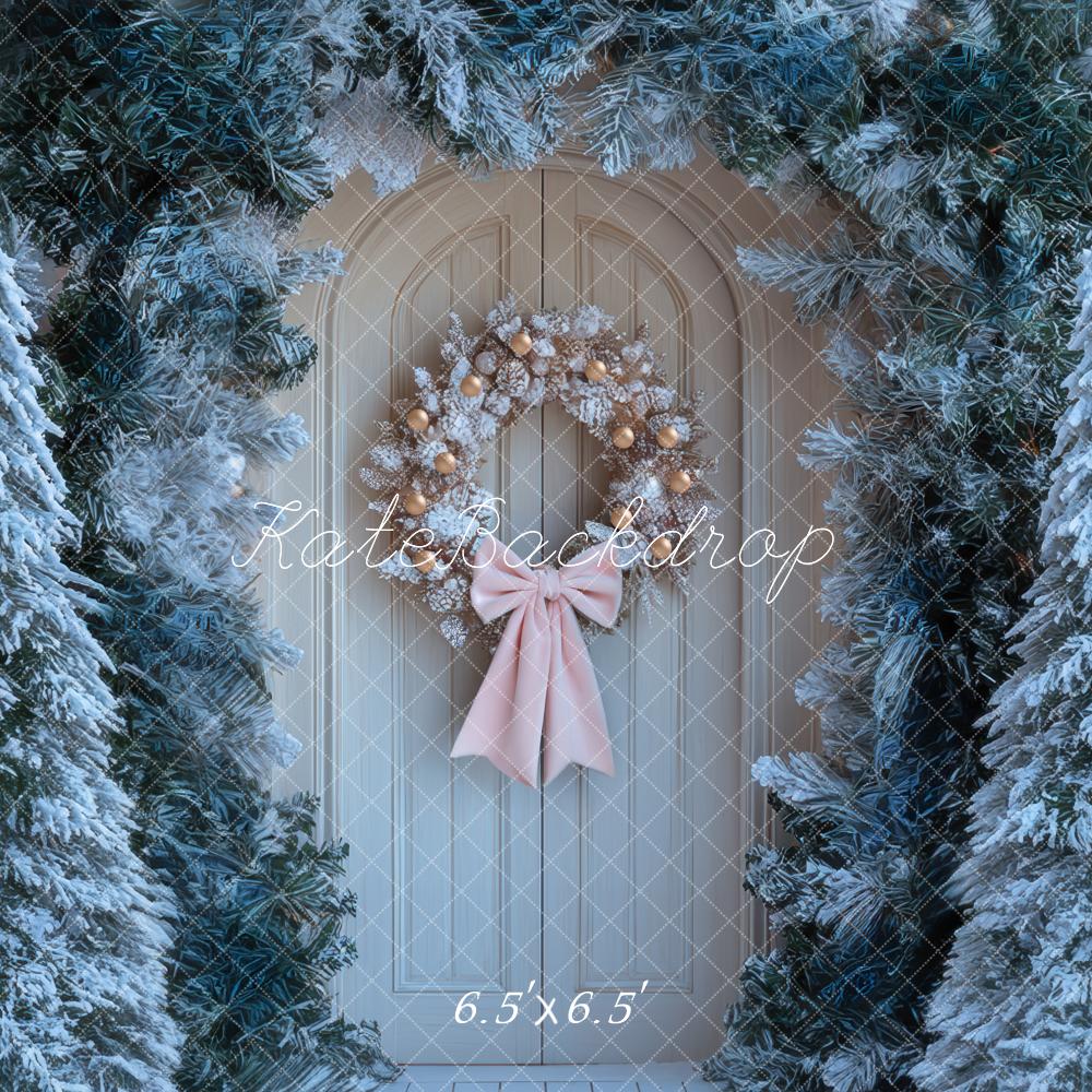 Kate Weihnachten Tür Kranz Schnee Hintergrund Entworfen von Mini MakeBelieve - Kate Backdrop.de