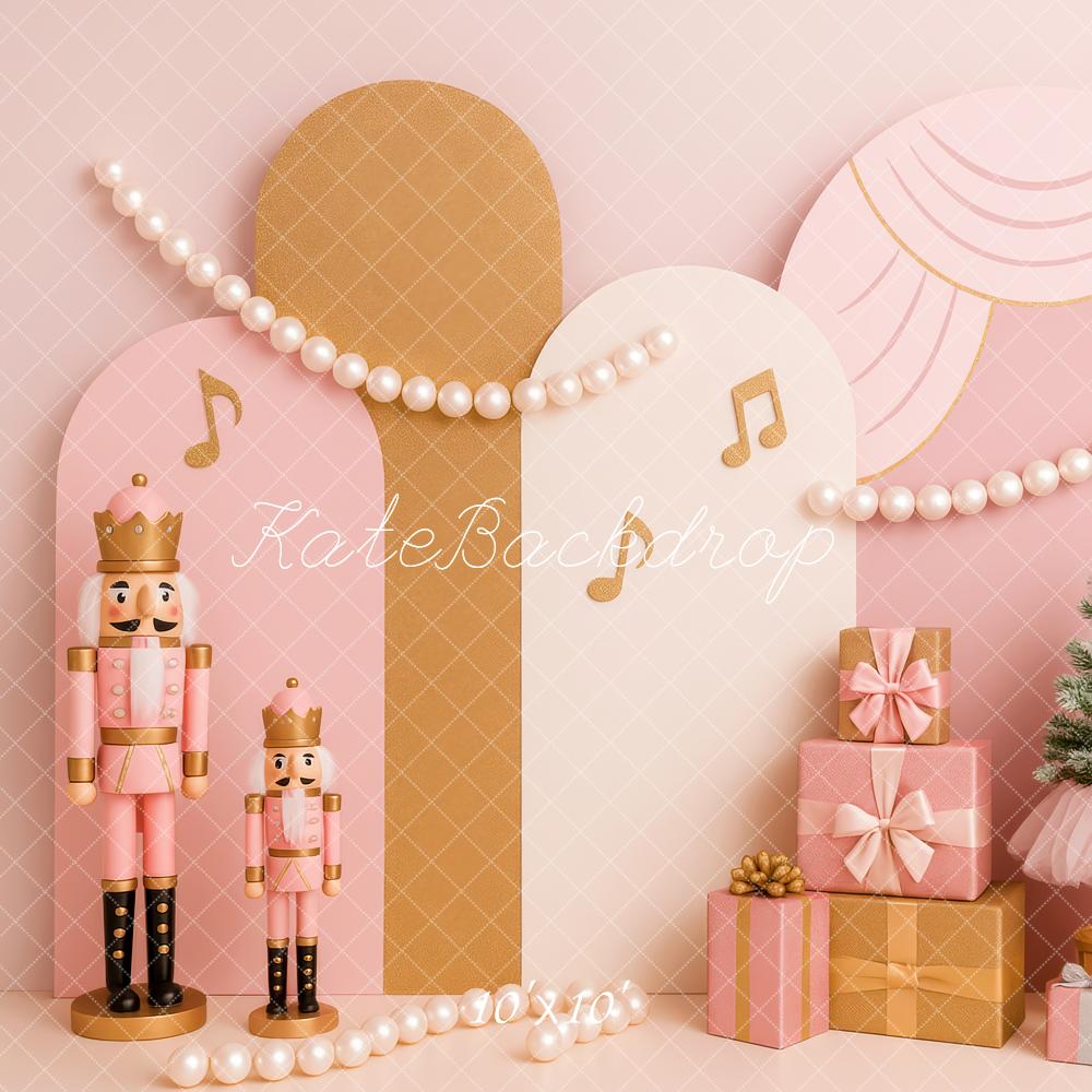 Kate Weihnachten Nussknacker Geschenke Rosa Hintergrund Entworfen von Patty Roberts - Kate Backdrop.de