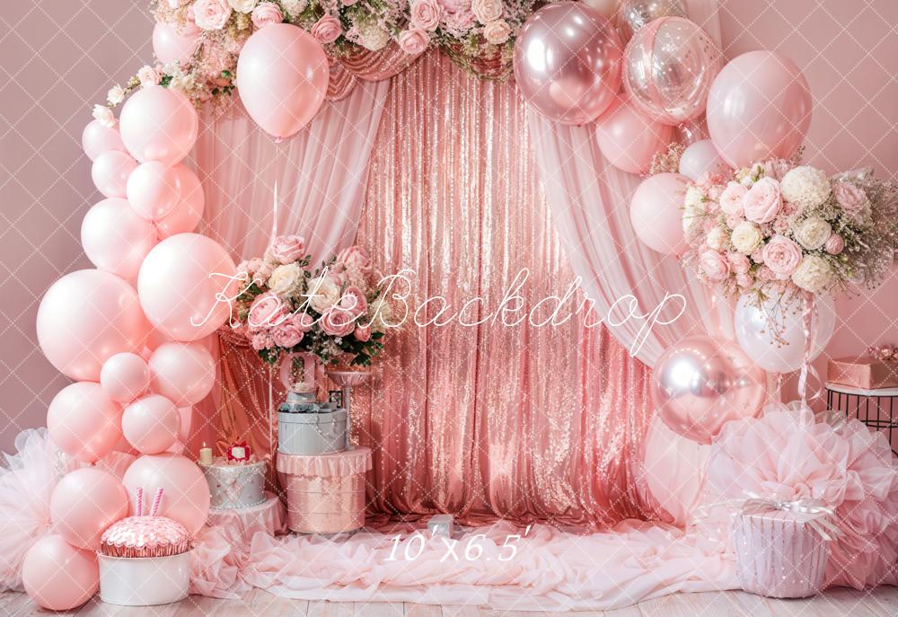 Kate Geburtstag Ballons Blumen Rosa Fleece Hintergrund Entworfen von Emetselch