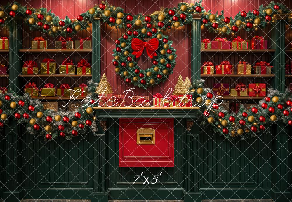 Kate Weihnachten Geschenke Kranz Rot Hintergrund Entworfen von Mini MakeBelieve - Kate Backdrop.de