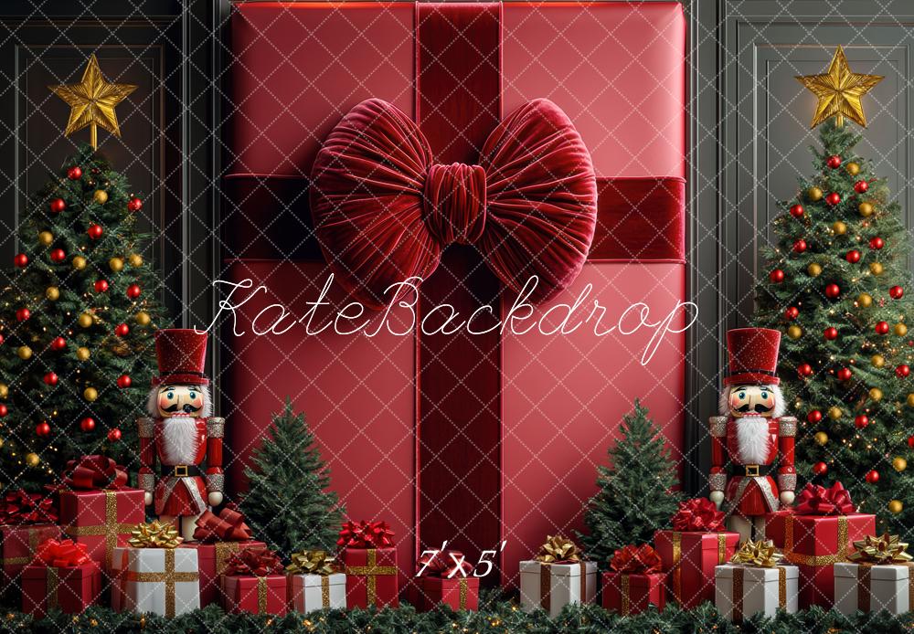 Kate Weihnachten Geschenkbox Nussknacker Rot Hintergrund Entworfen von Mini MakeBelieve - Kate Backdrop.de