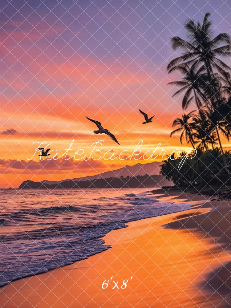 Kate Sommer Strand Sonnenuntergang Orange Fleece Hintergrund Entworfen von Emetselch - Kate Backdrop.de