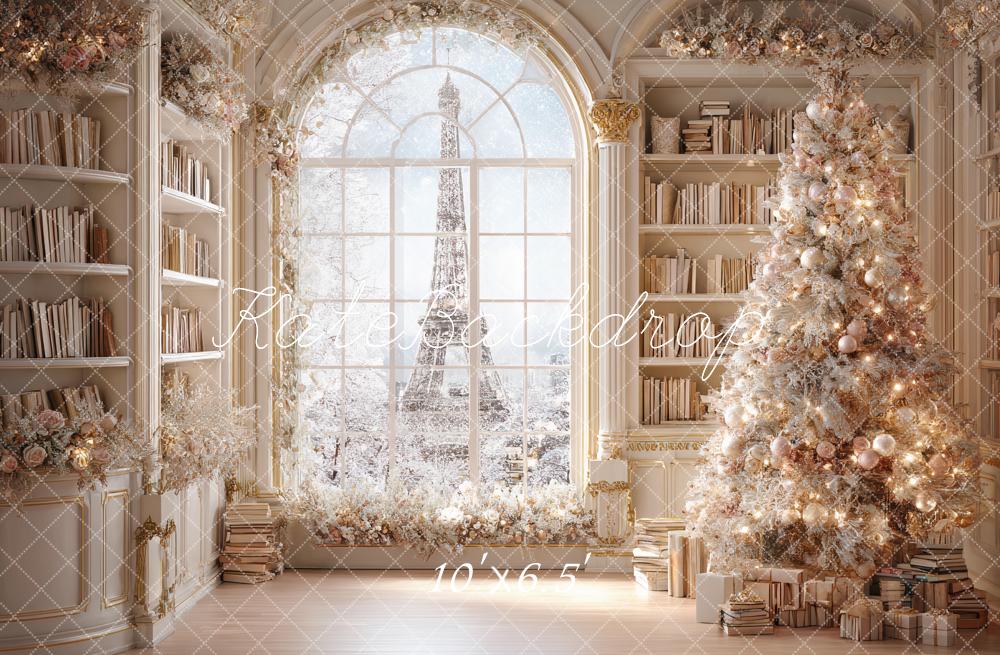 Kate Weihnachten Bibliothek Weihnachtsbaum Creme Hintergrund Entworfen von Ashley Paul