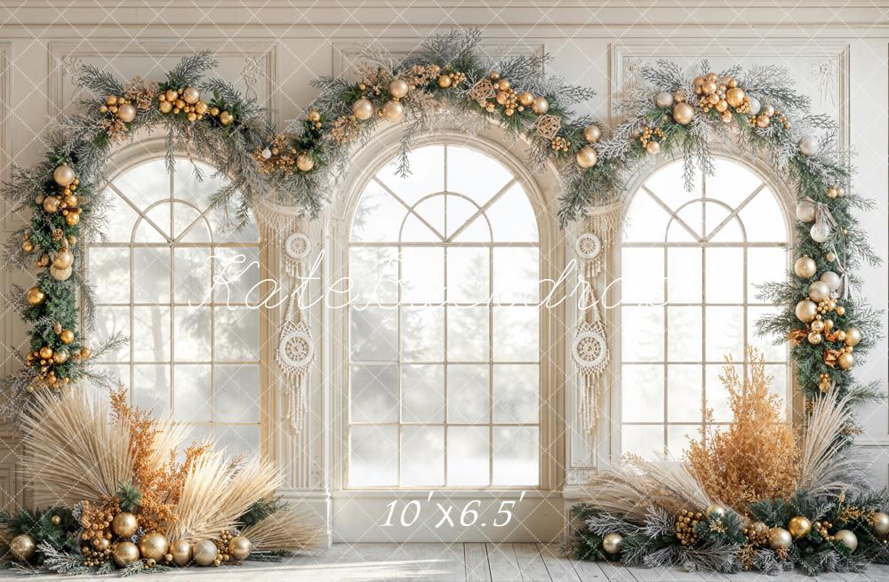 Kate Weihnachten Fenster Girlande Gold Fleece Hintergrund Entworfen von Emetselch - Kate Backdrop.de
