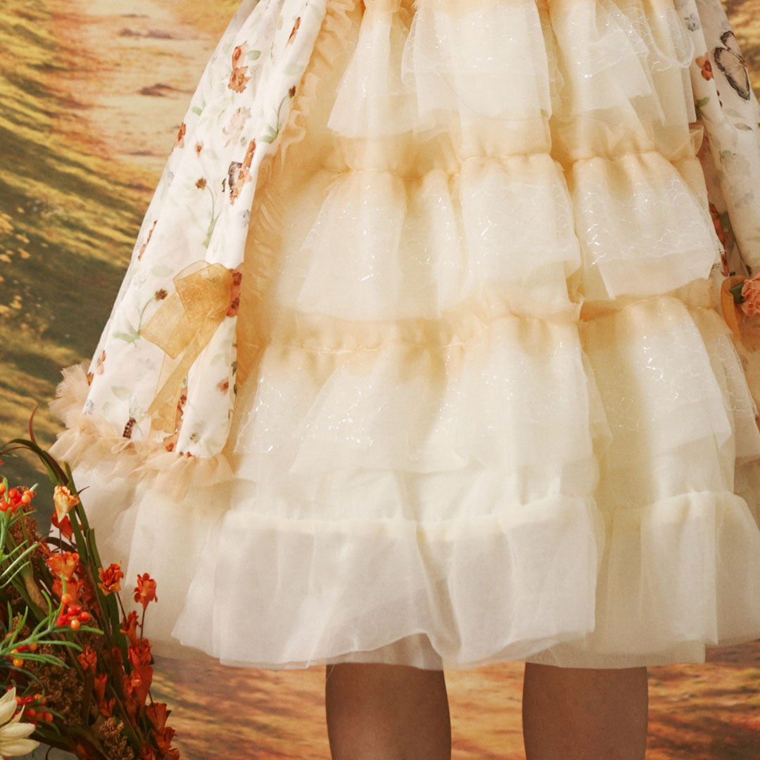 Kate Herbst Halloween Blumen Gelb Weiß Kleid für Fotografie - Kate Backdrop.de