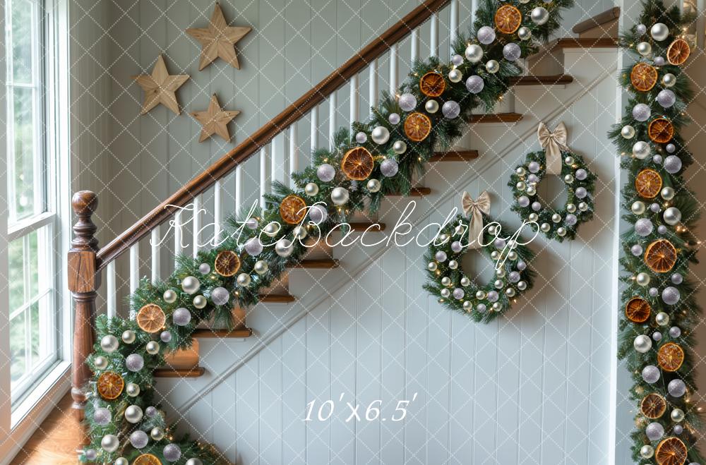 Kate Weihnachten Treppe Kranz Girlande Hintergrund Entworfen von Mini MakeBelieve - Kate Backdrop.de