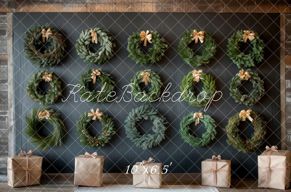Kate Weihnachten Kränze Geschenke Rustikal Hintergrund Entworfen von Patty Roberts - Kate Backdrop.de