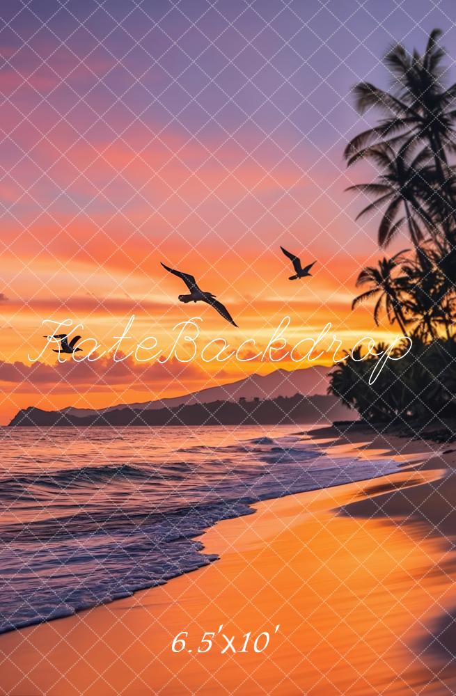 Kate Sommer Strand Sonnenuntergang Orange Fleece Hintergrund Entworfen von Emetselch - Kate Backdrop.de