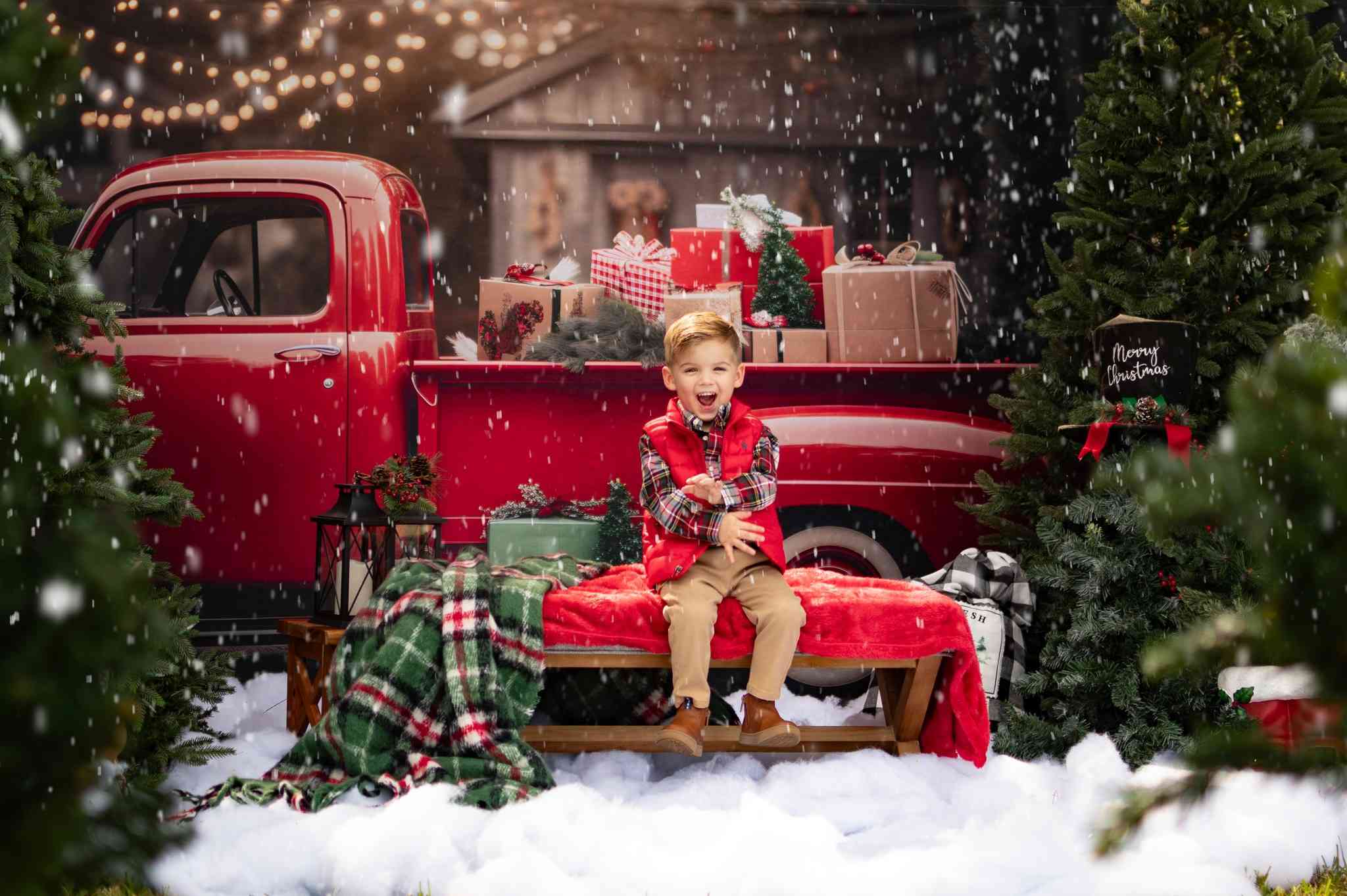 Kate Weihnachtsgeschenk Weihnachten in rotem Auto Hintergrund für Fotografie